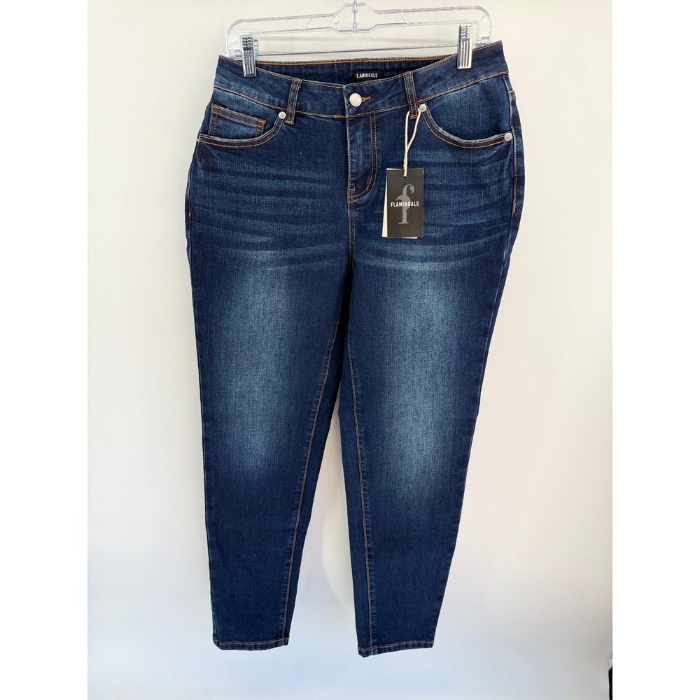 Flamingals Womens Dark Wash Distressed Skinny Jeans High Rise Stretch Denim